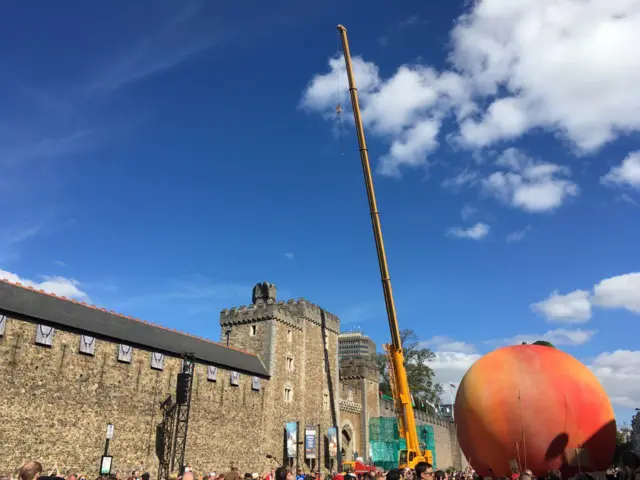 Giant peach at Cardiff castle