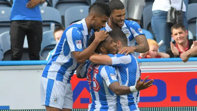 Huddersfield Town celebrate Kasey Palmer's opener