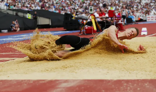 Germany's Marcus Rehm in long jump action