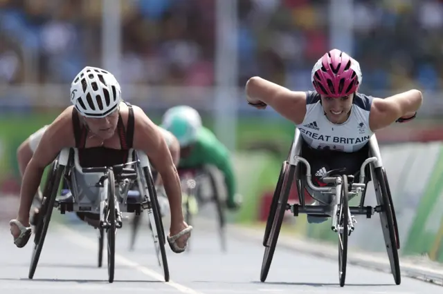 Jade Jones competes in the T54 800m heats