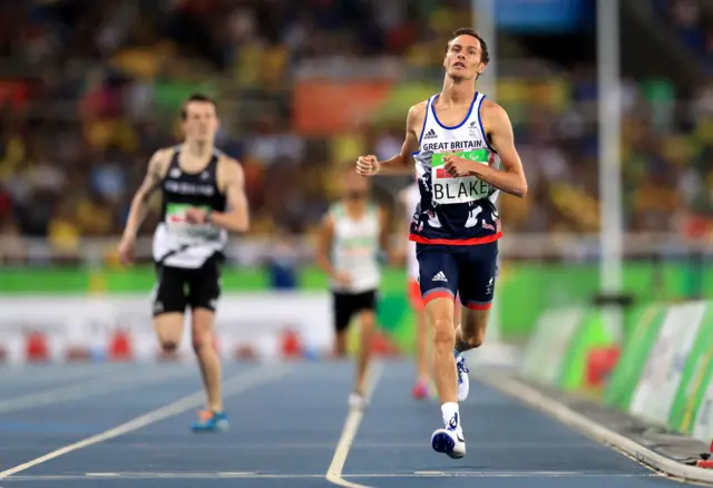 Paul Blake crosses the line on the track at Rio