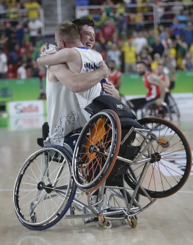 Team GB celebrate bronze in the men's basketball