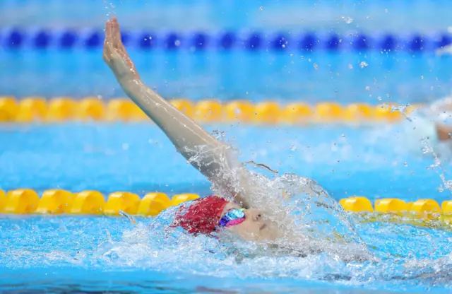 Abby Kane swimming backstroke in the Rio pool