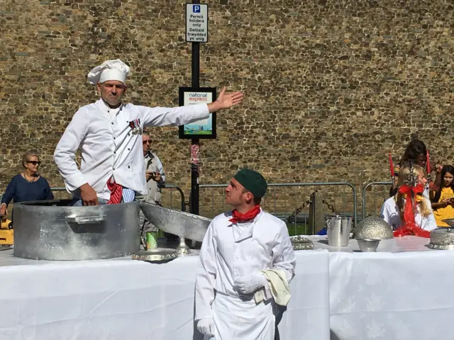 Actors dressed as chefs