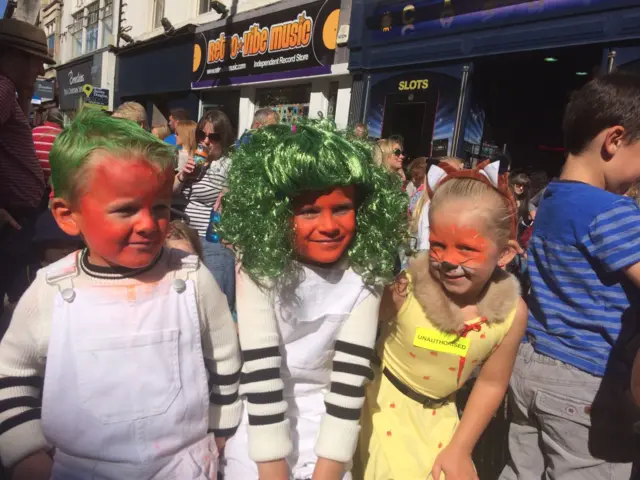 Ffredi, Anni and Poppy in their Roald Dahl costumes.