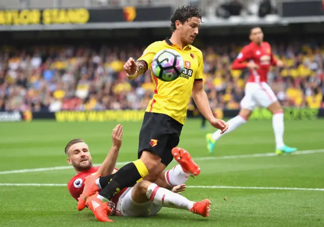 Luke Shaw tackles Darryl Janmaat