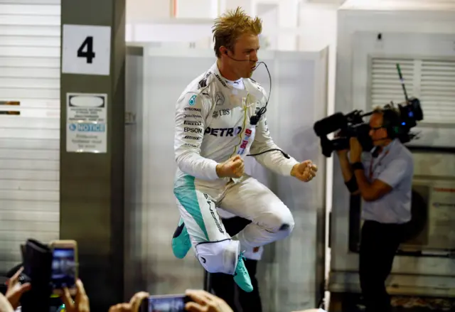 Nico Rosberg celebrates winning the Singapore GP