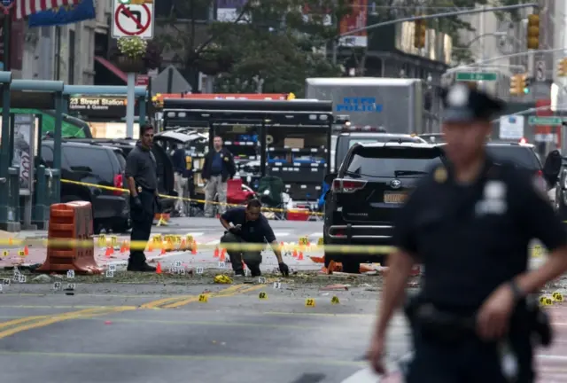 Police marking the site of the explosion in New York City, 18 September 2016