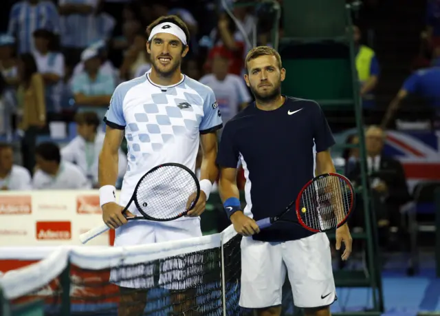 Dan Evans and Leonardo Mayer ahead of the match