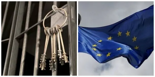 Prison cell and EU flag