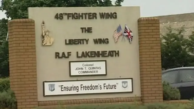 Sign outside the RAF Lakenheath airbase, for 48th Fighter Wing