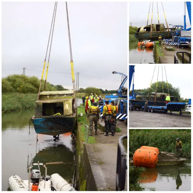 Removing sunken boats from the River Hull