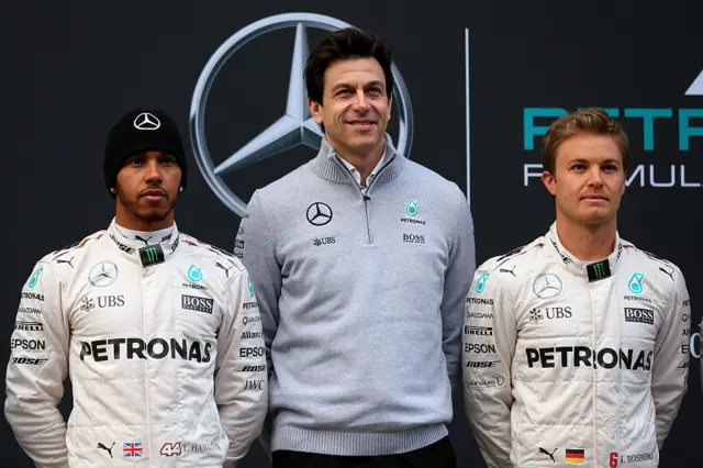 Lewis Hamilton, Toto Wolff and Nico Rosberg