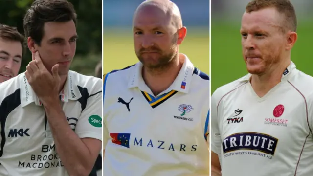 Steven Finn (left), Adam Lyth and Chris Rogers (right)