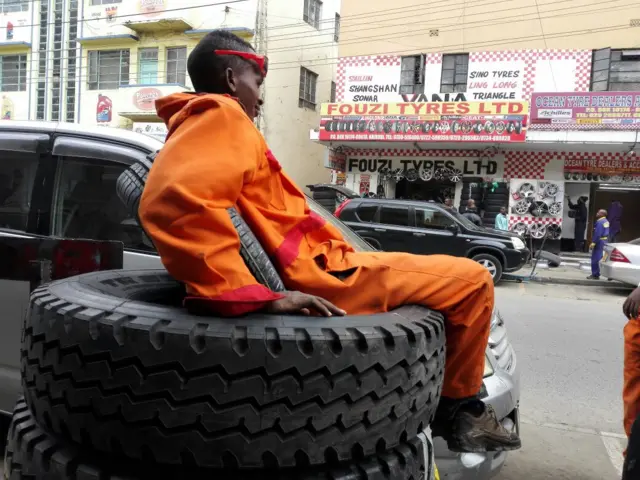 A tyre workers in Kenya