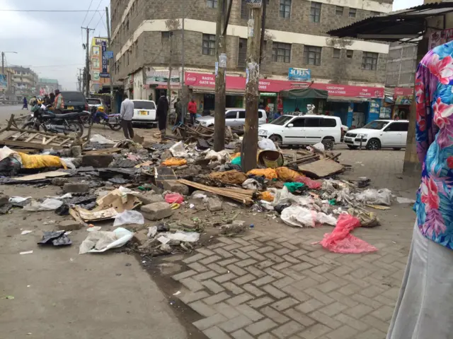 Debris on the streets of Eastleigh, Nairobi, Kenya, after hawkers desks destroyed