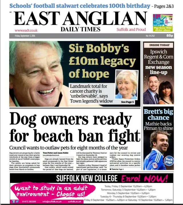 Front page of east edition of EADT