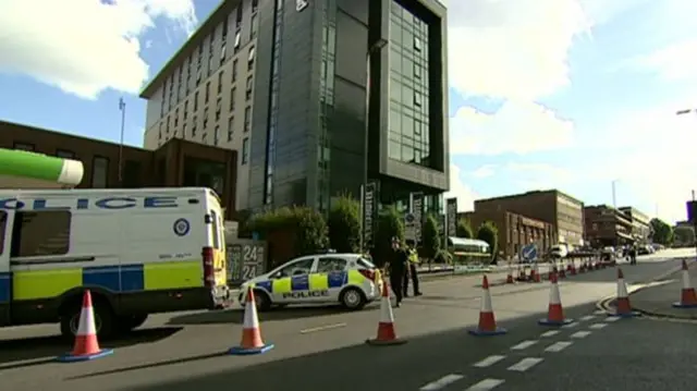 Police cordoned off an area near the Pentahotel on Holloway Head in Birmingham city centre