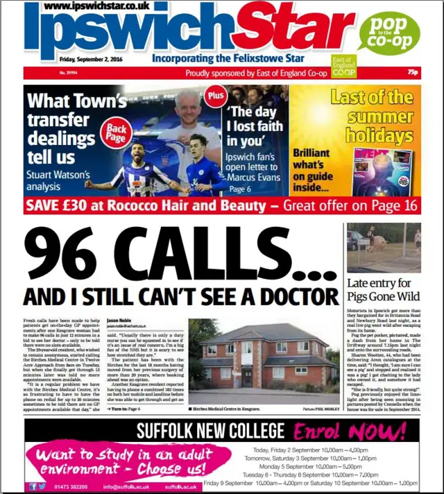 Front page of Ipswich Star