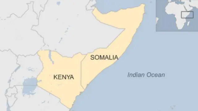 Map showing Somalia and Kenya