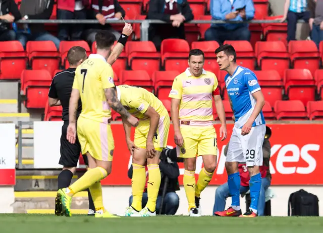 Referee John Beaton shows St Johnstone's Graham Cummins a yellow card