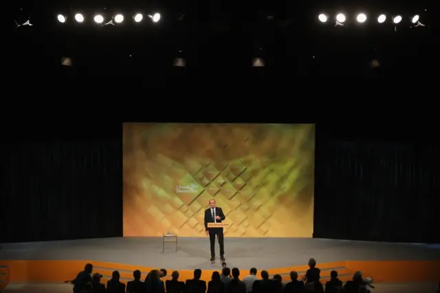 Tim Farron addressing Lib Dem conference