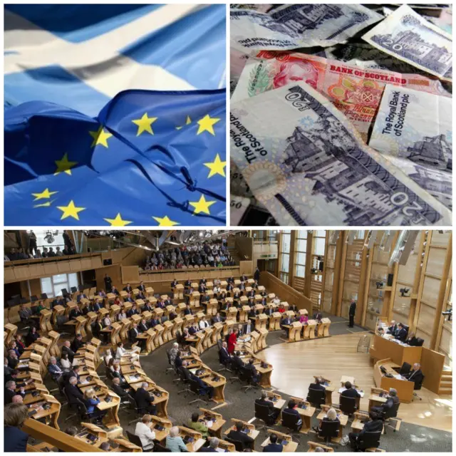 Chamber money and Saltire and EU flag