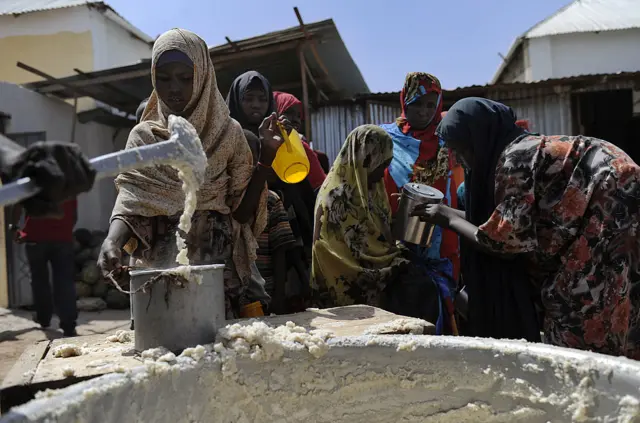 People queuing up for food relief