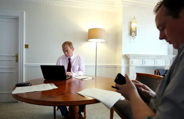 Tim Farron working on his speech