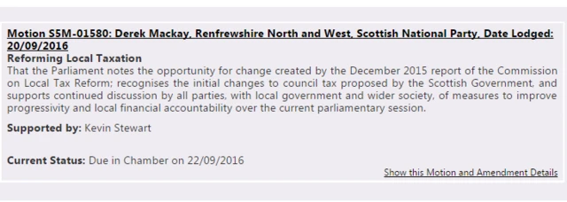 Government motion for Reform of Local Taxation debate