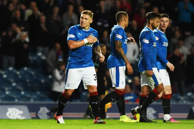 Martyn Waghorn fired a hat-trick in Rangers' victory at Ibrox