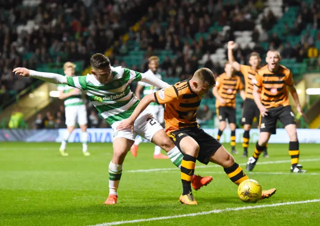 Patrick Roberts challenges Alloa's Calum Waters