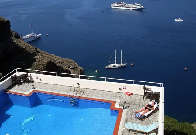 Santorini and swimming pool