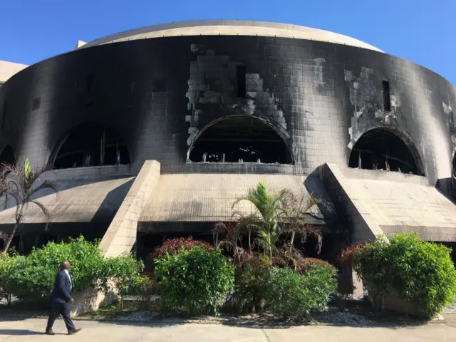 gabon parliament damaged by fire