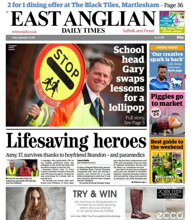 Front page of east edition of EADT