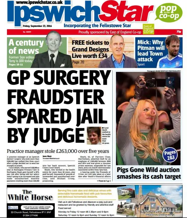 Front page of Ipswich Star