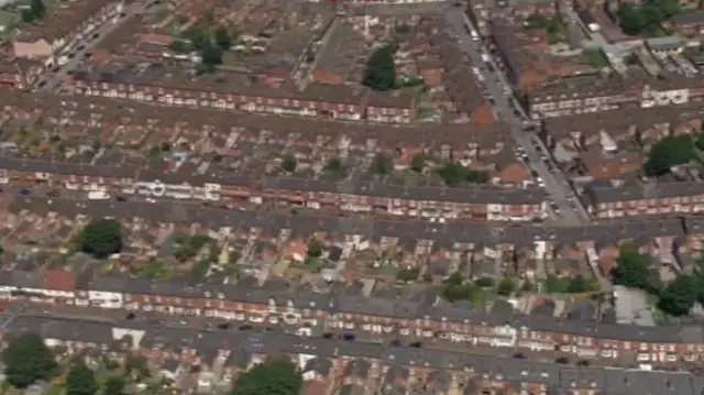 Birds eye view of houses