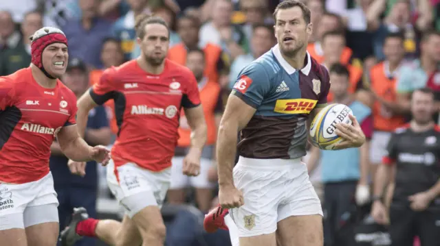 Tim Visser on the way to scoring a try for Harlequins