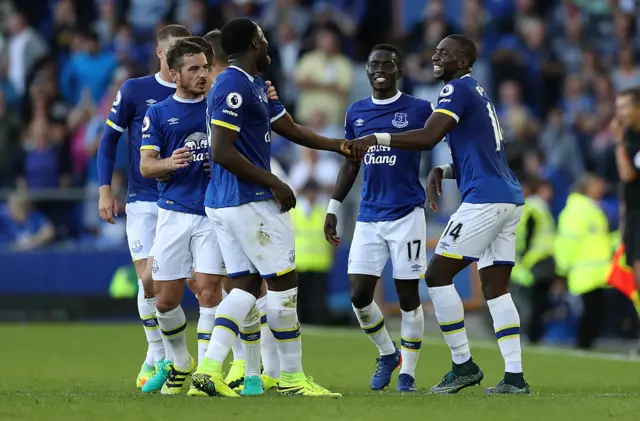 Everton celebrate scoring against Middlesbrough