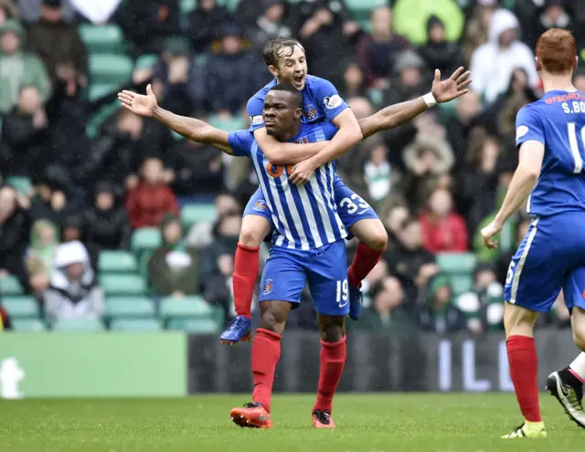 Souleymane Coulibaly celebrates his wonder strike for Kilmarnock