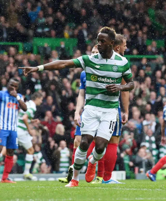 Moussa Dembele celebrates his first goal for Celtic