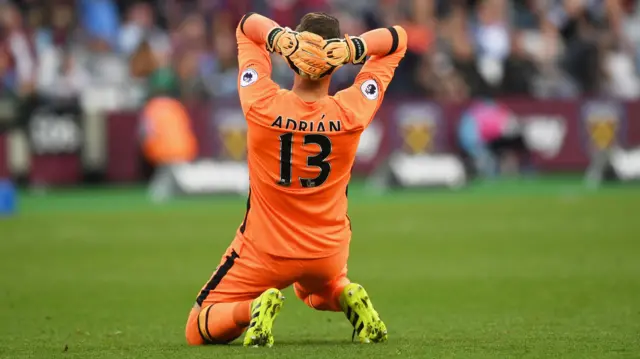 Adrian of West Ham United reacts