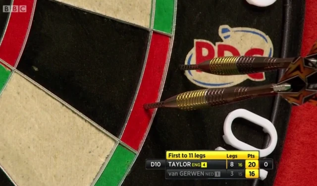 Phil Taylor takes his ninth leg of the match
