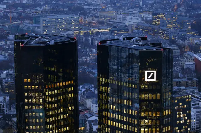 The headquarters of Germany's Deutsche Bank is photographed early evening in Frankfurt, Germany, January 26, 2016.