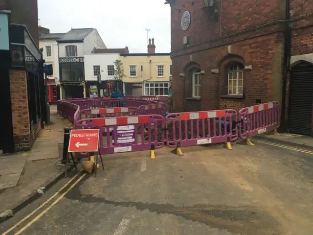 Barriers block road in Leighton Buzzard