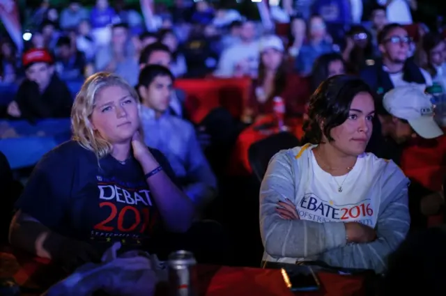 Hofstra students watch the debate