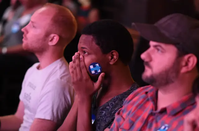 Clinton supporters watch the debate at a bar in West Hollywood, California