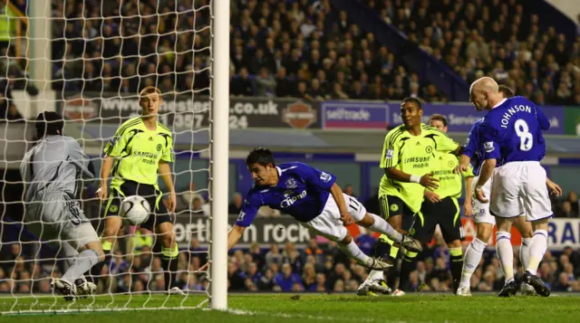 Tim Cahill scores against Chelsea