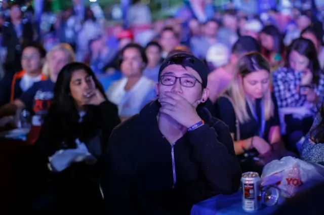 Hofstra students watch the debate