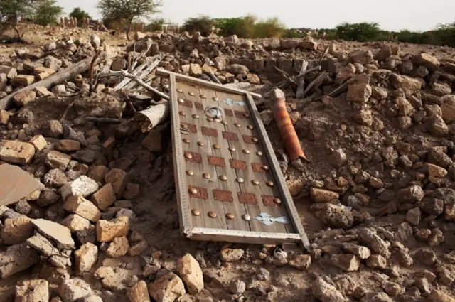 he rubble left from an ancient mausoleum destroyed by Islamist militants, is seen in Timbuktu, July 25, 2013